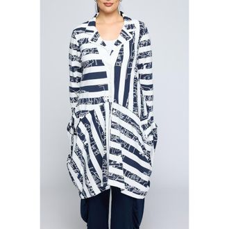Luukaa D'Celli Vespera Striped Voluminous Jacket in Navy at Nordstrom, Size 16