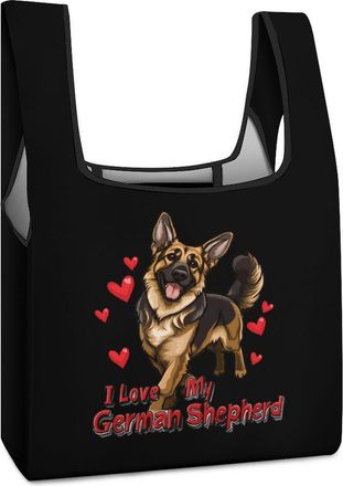 Generic I Love My German Shepherd Shopping Bag Reusable Grocery Tote Bag Foldable Handbag for Travel Picnic