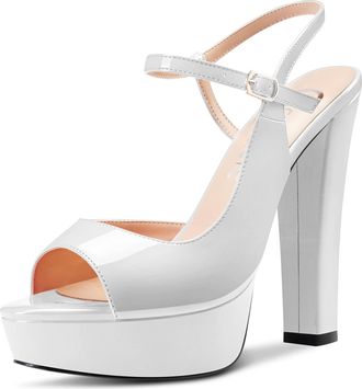 Castamere Women High Heel Platform Peep Open Toe Ankle Strap Slingback Sandals Wedding Office Dress 13 CM Heels White 2.5 UK