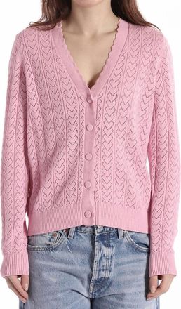 Minnie Rose Heart Pointelle Scalloped Cardigan In Fondant Sweet