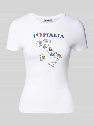 Review Slim Fit T-Shirt mit Motiv-Print und Rundhalsausschnitt in Weiss, Gr&ouml;&szlig;e XL