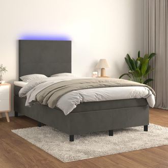 vidaXL Vidaxl - Cama Box Spring Colch&oacute;n Y Led Terciopelo Gris Oscuro 120x200 Cm