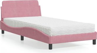 vidaXL Cama Con Colch&oacute;n Terciopelo Rosa 100x200 Cm Vidaxl