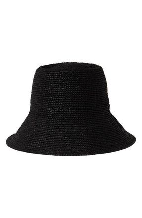 Janessa Leon&eacute; Felix Crochet Raffia Bucket Hat in Black at Nordstrom, Size X-Large