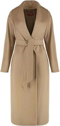 Max Mara Wollen Mantel met Ceintuur - Dames - Jas met riem - Bruin - XS - Wol - Jassen