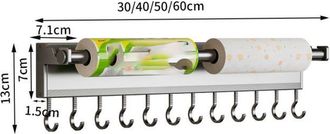 OEM Soporte Para Ganchos De Cocina, Gris Oscuro, Ganchos Extra&iacute;bles Y Desmontables, No Requiere Taladrar, 50 Cm