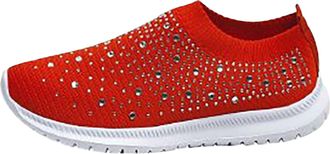 Generic Walking Shoes Womens Lightweight Rhinestone Trainers Flat Shoes Comfortable Work Shoes Road Running Shoes Holiday Wider Feet Womens Shoes Non-Slip Jog