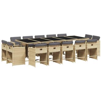 vidaXL Set Comedor De Jard&iacute;n Con Cojines 15 Pzas Rat&aacute;n Sint&eacute;tico Beige Vidaxl