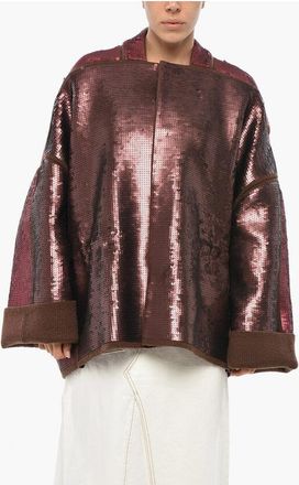 Rick Owens All-Over Sequined Wool Coat size Unica