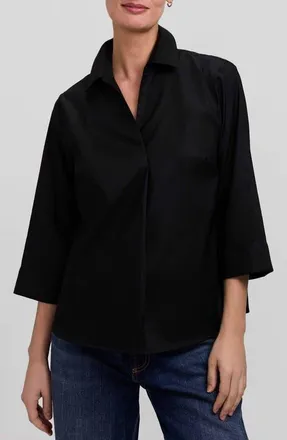 Foxcroft Cleo 34 Pleated Cotton Blend Shirt in Black at Nordstrom, Size X-Small