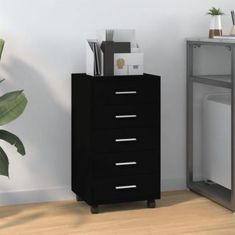 vidaXL Cajonera Con Ruedas Madera Contrachapada Negro Vidaxl