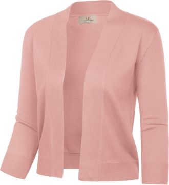 Grace Karin Womens 3/4 Sleeve Knit Cropped Cardigan Sweaters Open Front Bolero Shrugs Coat Tops S-3XL, Light Pink, Large