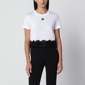 Dolce & Gabbana T-shirt bianca in jersey con pizzo
