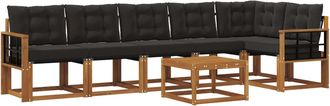 vidaXL Conjunto De Sof&aacute;s De Exterior 7 Uds. Natural Y Negro Vidaxl