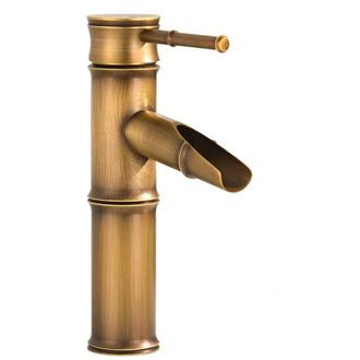 OEM Grifo De Ba&ntilde;o Estilo Cascada Con Forma De Bamb&uacute; Retro, Mezclador Para Fregadero De Cocina, Agua Fr&iacute;a Y Caliente Regulable, Bronce