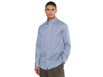 Johnston & Murphy Logan Printed Cotton Long-sleeve Shirt Mens Clothing Blue/Pink Floral Tile : 2XL, Cotton/Spandex