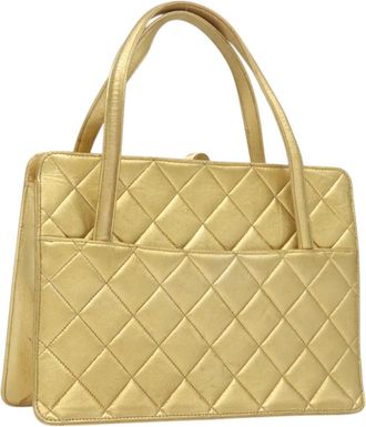 Chanel Matelass&eacute; Lambskin Leather Gold Leather Handbag (Pre-Owned)