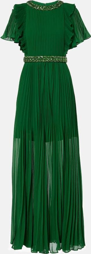 Crystal-embellished ruffled gown