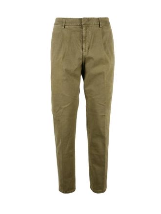 Dondup Military Green Ralp Pleated Tailored Stretch Cotton Trousers