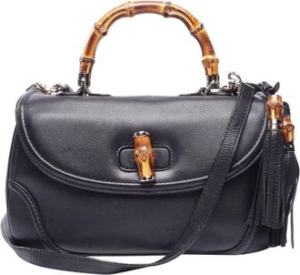 Gucci Black Leather Bamboo Top Handle Bag Size L
