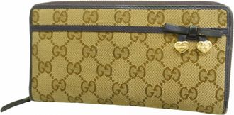 Gucci Beige Purple Canvas Long Wallet (Bi-Fold) (Pre-Owned)