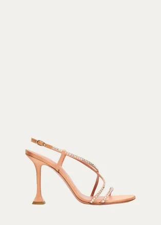 Amina Muaddi Sally 95MM Crystal-Embellished Silk Sandals