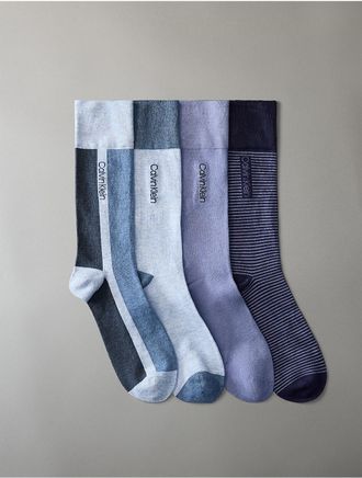 Calvin Klein Mens Colorblock Crew 4-Pack Dress Socks - Blue