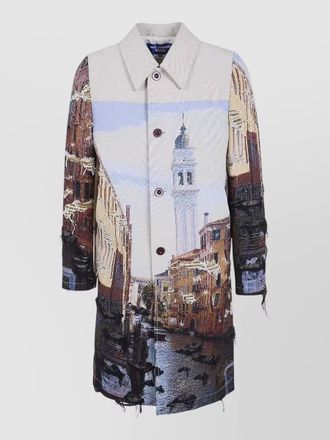 Junya Watanabe venezia jacquard coat frayed edges print