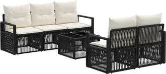 vidaXL Conjunto De Sof&aacute;s De Jard&iacute;n 6 Uds. Negro Rat&aacute;n Sint&eacute;tico Vidaxl