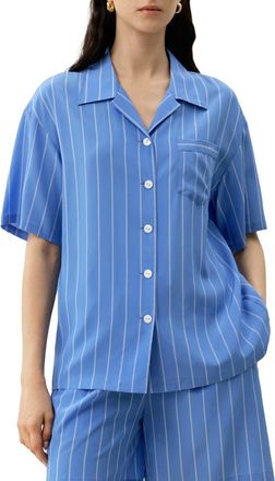 LilySilk Amalfi Striped Cuban Collar Shirt at Nordstrom, Size X-Large