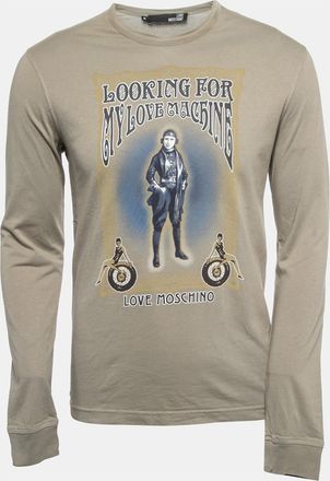 Love Moschino Khaki Green Graphic Print Cotton Long Sleeve T-Shirt