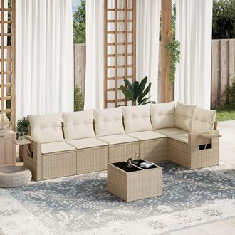 vidaXL Vidaxl - Set Sof&aacute;s De Jard&iacute;n 7 Piezas Y Cojines Rat&aacute;n Sint&eacute;tico Beige