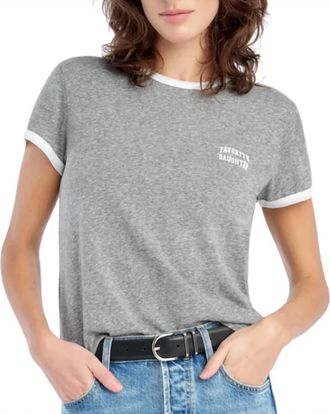 Favorite Daughter Collegiate Chest Logo Ringer Tee In Heather Grey/white