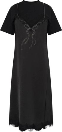 Blumarine Abito Lungo con Pizzo Integrato - - Dresses - Donna - Nero - S