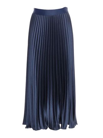 Max Mara Navy Pleated Satin Midi Skirt Size L