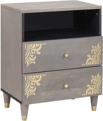 vidaXL Armario De Noche Gris 50 X 33 X 62 Cm Madera De Mango Maciza Vidaxl