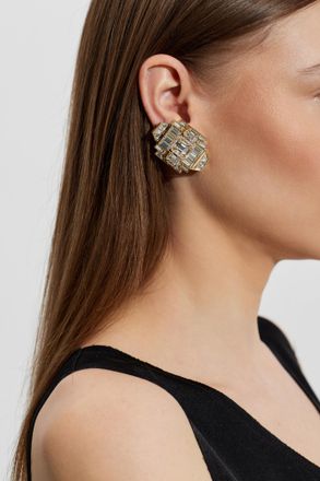 Ferragamo Clip-on Earrings With Shimmering Crystals, Womens, Gold