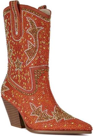 Azalea Wang Scott Western Bootie in Orange Multi at Nordstrom, Size 6.5