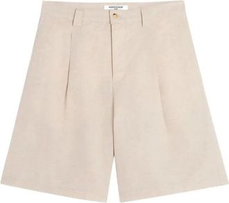 Maison Kitsun&eacute; Linnenmix shorts met wijde pijpen en plooien - Heren - Korte broeken - Beige - Maat: W42 Linnen