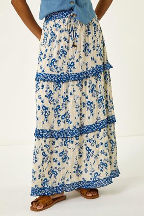 Roman Floral Contrast Print A-Line Skirt