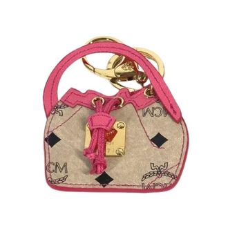 MCM Pre-owned Leather Keyring - Dames - Pre-owned - Beige - Maat: ONE Size Leer