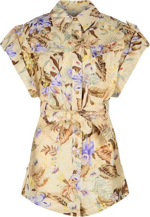 Zimmermann Coco One Piece Jumpsuit In Beige Linen With Multi Floral