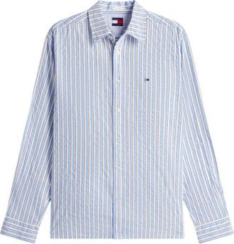 Tommy Jeans Relaxed Fit Streep Seersucker Overhemd - Heren - Casual Overhemden - Blauw - XL - Katoen - Overhemden