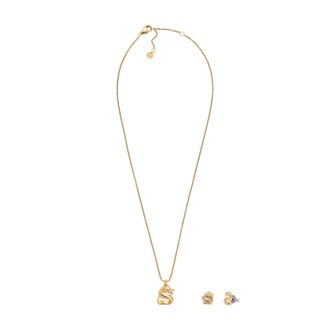 Skagen Womens Skagen LNY Gift Set Gold-Tone Stainless Steel Earrings and Necklace