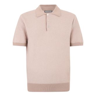Canali Polo Shirts, male, Pink, Size: M Short-Sleeved Cotton Polo