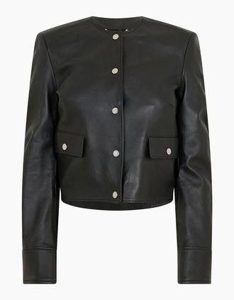 HUGO BOSS Womens Womens 10232509 01 Leather Jacket - Black - Size: 10