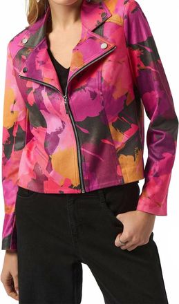 Joseph Ribkoff Foiled Faux Suede Abstract Print Fitted Jacket In Black/multi