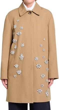 TWP Edinburgh Rhinestone Detail Cotton Coat in British Khaki at Nordstrom, Size Medium