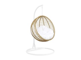 Vente-Unique Sill&oacute;n balanc&iacute;n de resina trenzada - Natural claro con coj&iacute;n blanco - BONTOC