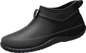Generic Mens Deck Rain Shoes Waterproof Rain Boots Slip-On Low Top Lightweight Walking Sneakers Mud Garden Shoes for Gardening Farming (Black, 6.5)